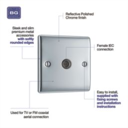 British General Nexus Metal 1-Gang Coaxial TV Socket Polished Chrome