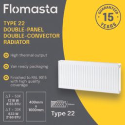 Flomasta 400mm x 1000mm 4155BTU White Type 22 Convector Radiator