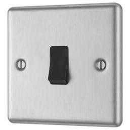 LAP  10AX 1-Gang 2-Way Light Switch  Brushed Stainless Steel with Black Inserts