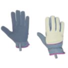 ClipGlove Stretch Fit  Womens Synthetic Leather Gardening Gloves Blue / Cream Small