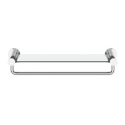 Swirl Caldew Chrome Stainless Steel & Tempered Glass Bathroom Shelf with Towel Rail 450mm x 118mm x 81mm