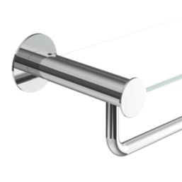 Swirl Caldew Chrome Stainless Steel & Tempered Glass Bathroom Shelf with Towel Rail 450mm x 118mm x 81mm