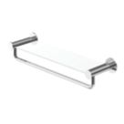 Swirl Caldew Chrome Stainless Steel & Tempered Glass Bathroom Shelf with Towel Rail 450mm x 118mm x 81mm