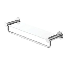 Swirl Caldew Chrome Stainless Steel & Tempered Glass Bathroom Shelf with Towel Rail 450mm x 118mm x 81mm