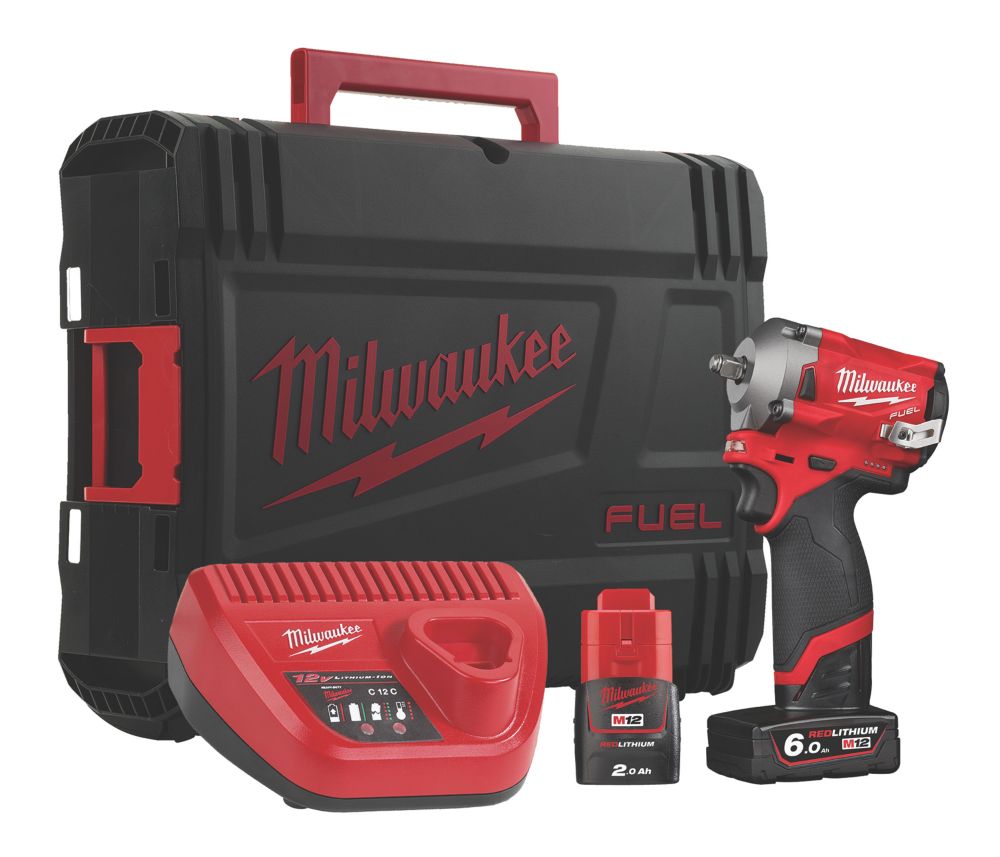 Milwaukee M12 FRAIWF12-622X FUEL 12V 2 x 2.0 / 6.0Ah Li-Ion RedLithium  Brushless Cordless Right Angle Impact Wrench - Screwfix