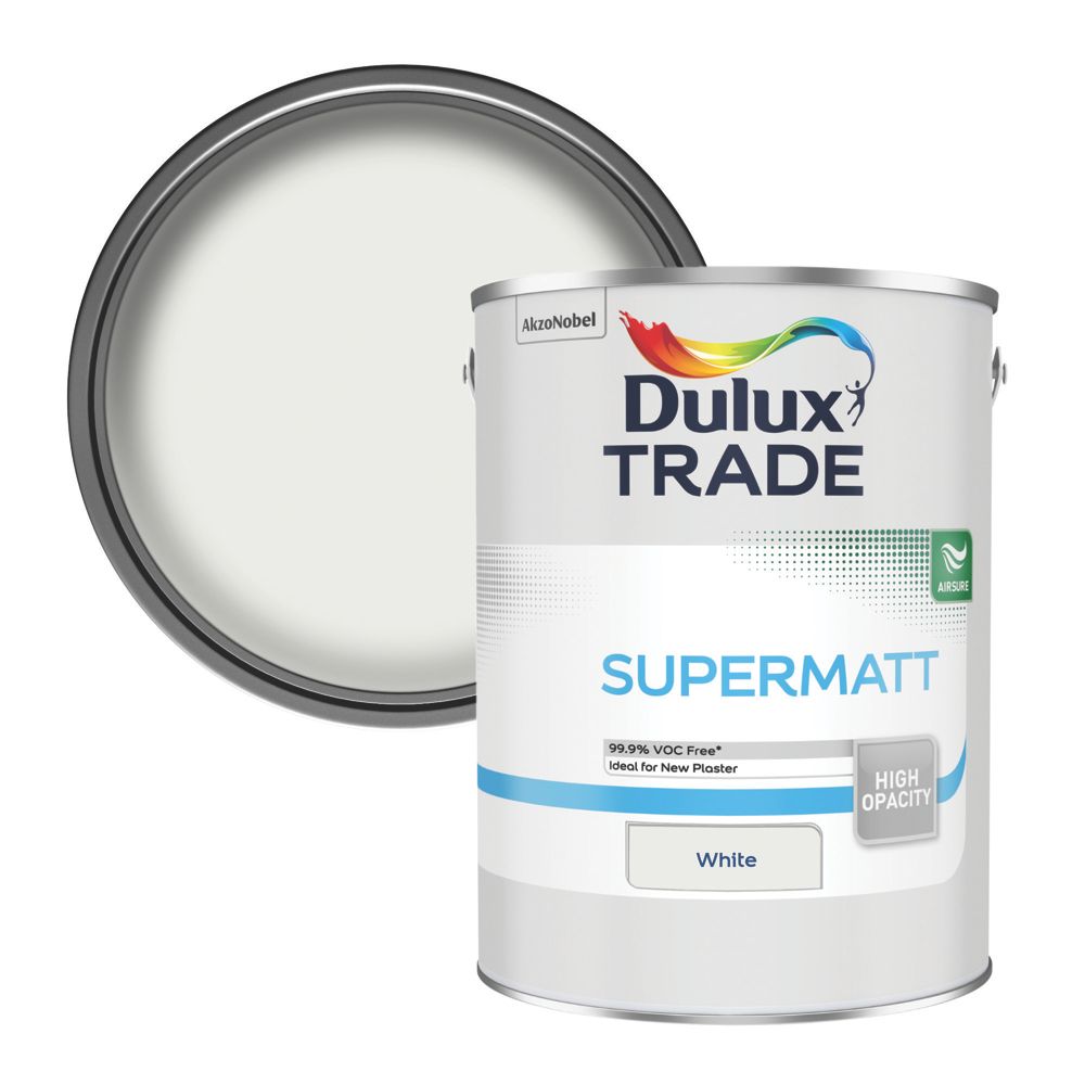 Dulux Trade 5Ltr White Matt Emulsion Paint - Screwfix