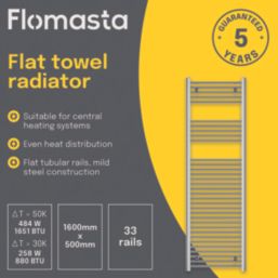 Flomasta 1600mm x 500mm 1651BTU Chrome Flat  Towel Radiator