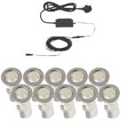 LAP Apollo White 15mm Outdoor Round LED Deck Light Kit Polished Stainless Steel 2.6W 10 x 2.5lm 10 Pack