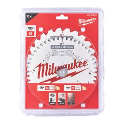 Milwaukee  Wood Circular Saw Blades 190mm x 30mm 24/48T 2 Pieces