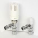 Myson TRV2PAK15ACPF 15mm x 1/2" Chrome/White Angled Standard Thermostatic Radiator Valve & Lockshield
