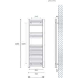 Flomasta 1200mm x 400mm 1058BTU Chrome Curved  Towel Radiator