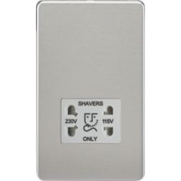 Knightsbridge  2-Gang Dual Voltage Shaver Socket 115 V / 230V Brushed Chrome with Colour-Matched Inserts