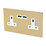Varilight  13AX 2-Gang Unswitched Socket + 2.1A 10.5W 2-Outlet Type A USB Charger Brushed Brass with White Inserts