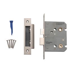 Smith & Locke Fire Rated  Satin Nickel Bathroom Lock 76mm Case - 57mm Backset