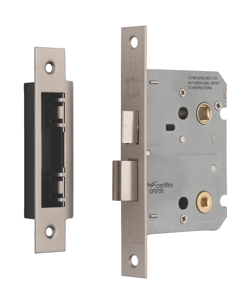 Smith & Locke Fire Rated Satin Nickel Bathroom Lock 76mm Case - 57mm ...
