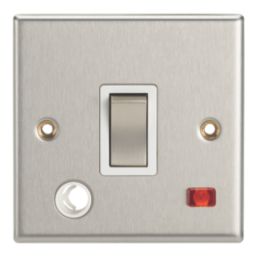 Contactum iConic 20A 1-Gang DP Control Switch & Flex Outlet Brushed Steel with Neon with White Inserts