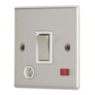 Contactum iConic 20A 1-Gang DP Control Switch & Flex Outlet Brushed Steel with Neon with White Inserts