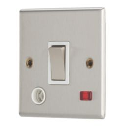 Contactum iConic 20A 1-Gang DP Control Switch & Flex Outlet Brushed Steel with Neon with White Inserts