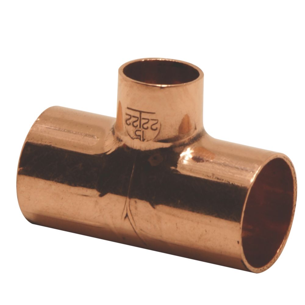 Endex Copper End Feed Reducing Tees 22mm x 22mm x 15mm 2 Pack Screwfix
