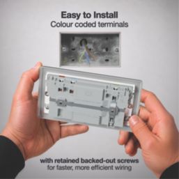 British General Nexus Metal 13A 2-Gang SP Switched Socket + 3.25A 45W 2-Outlet Type C USB Charger Polished Chrome with White Inserts