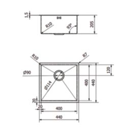 ETAL Elite 1 Bowl Stainless Steel Inset / Undermount Kitchen Sink Brushed Gun Metal 440mm x 205mm