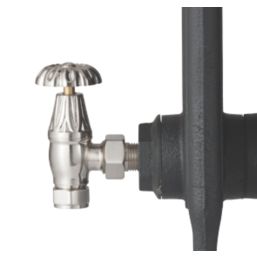 Arroll UK-10 15mm x 1/2" Brushed Nickel Angled & L/S Traditional Manual Radiator Valve & Lockshield