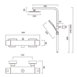 Quad Rear-Fed Exposed Black Thermostatic Bar Mixer Shower