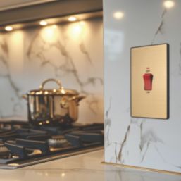 British General Evolve 45A 2-Gang 2-Pole Cooker Switch Satin Brass with LED with Black Inserts