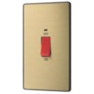 British General Evolve 45A 2-Gang 2-Pole Cooker Switch Satin Brass with LED with Black Inserts