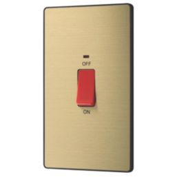 British General Evolve 45A 2-Gang 2-Pole Cooker Switch Satin Brass with LED with Black Inserts