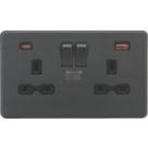 Knightsbridge  13A 2-Gang DP Switched Socket + 2.25A 45W 2-Outlet Type A & C USB Charger Anthracite with Black Inserts
