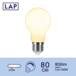 LAP  E27 A60 LED Light Bulb Milky 806lm 3.8W 2 Pack