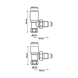 Flomasta  Black Angled Manual Radiator Valve & Lockshield  1/2" x 15mm 2 Pack