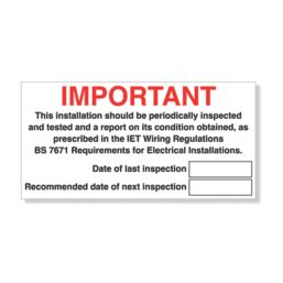 Essentials  'Important' Electrical Inspection Labels 150mm x 75mm