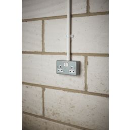 MK Metalclad Plus  13A 2-Gang DP Switched Metal Clad Plug Socket  with White Inserts