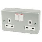 MK Metalclad Plus  13A 2-Gang DP Switched Metal Clad Plug Socket  with White Inserts