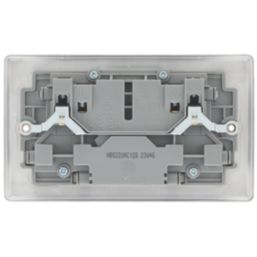 British General Nexus Metal 13A 2-Gang SP Switched Socket + 2.4A 12W 2-Outlet Type A & C USB Charger Brushed Steel with Grey Inserts