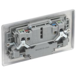 British General Nexus Metal 13A 2-Gang SP Switched Socket + 2.4A 12W 2-Outlet Type A & C USB Charger Brushed Steel with Grey Inserts