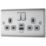 British General Nexus Metal 13A 2-Gang SP Switched Socket + 2.4A 12W 2-Outlet Type A & C USB Charger Brushed Steel with Grey Inserts