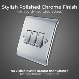 British General Nexus Metal 10AX 3-Gang 2-Way Light Switch  Polished Chrome