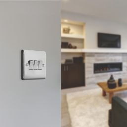 British General Nexus Metal 10AX 3-Gang 2-Way Light Switch  Polished Chrome