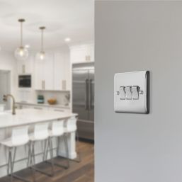 British General Nexus Metal 10AX 3-Gang 2-Way Light Switch  Polished Chrome