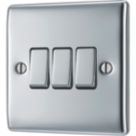 British General Nexus Metal 10AX 3-Gang 2-Way Light Switch  Polished Chrome
