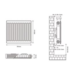 Flomasta 500mm x 700mm 1941BTU White Type 11 Convector Radiator
