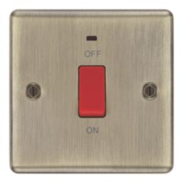 LAP  45A 1-Gang 2-Pole Cooker Switch Antique Brass with LED with Red Inserts