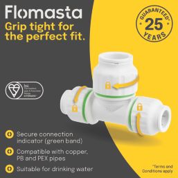 Flomasta  Plastic Push-Fit Reducing Tee 15mm x 15mm x 22mm