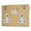 Contactum Lyric 13A 2-Gang DP Switched Socket + 4.8A 24W 2-Outlet Type A & C USB Charger Brushed Brass with White Inserts