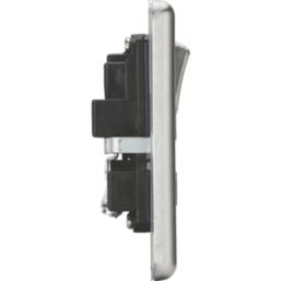 Knightsbridge  13A 2-Gang DP Switched Double Socket Brushed Chrome  with Black Inserts