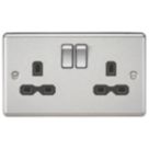 Knightsbridge  13A 2-Gang DP Switched Double Socket Brushed Chrome  with Black Inserts