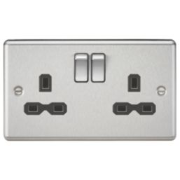 Knightsbridge  13A 2-Gang DP Switched Double Socket Brushed Chrome  with Black Inserts